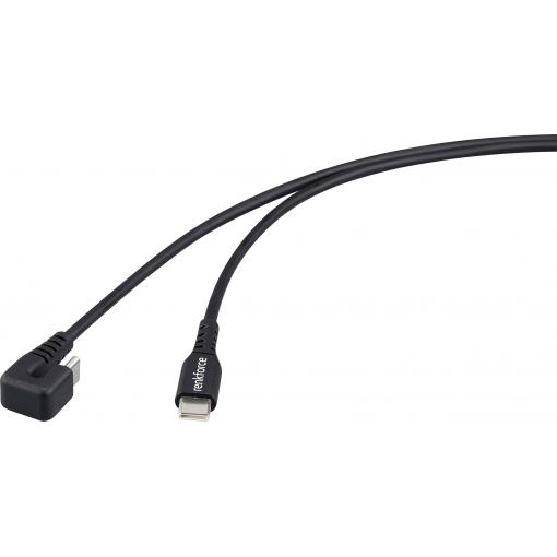 Renkforce USB kabel USB 2.0 USB-C ® zástrčka, USB-C ® zástrčka 1.00 m černá Konektor otočený o 180° RF-6721078