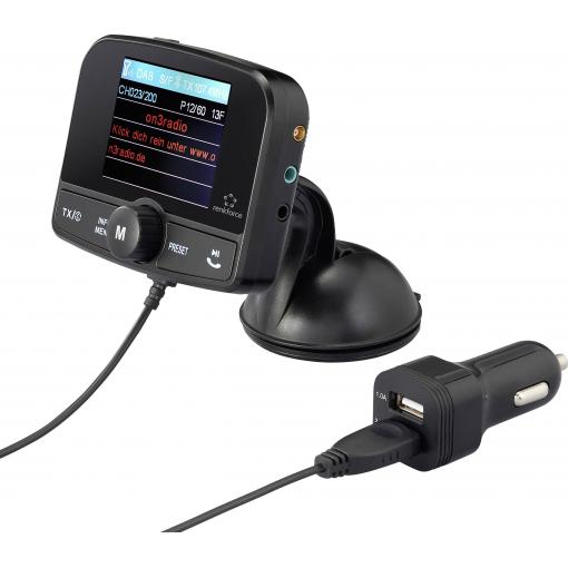 Renkforce RF-CRDAB-100 DAB+ rádio adaptér do auta uchycení přísavkami, streamování hudby přes Bluetooth