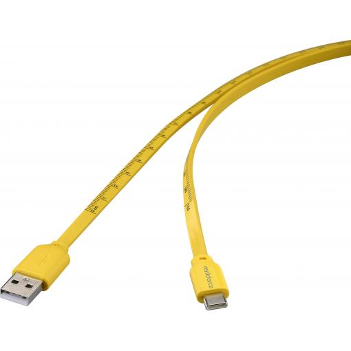 Renkforce USB kabel USB 2.0 USB-C ® zástrčka, USB-A zástrčka 1.00 m žlutá Rozměr potisku (metrický) RF-6721076