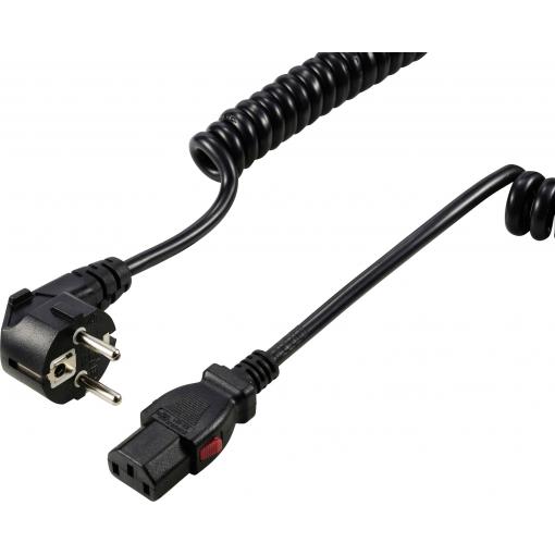 Sygonix SY-6733074 IEC kabel černá 3 m zablokovatelný , spirálový kabel