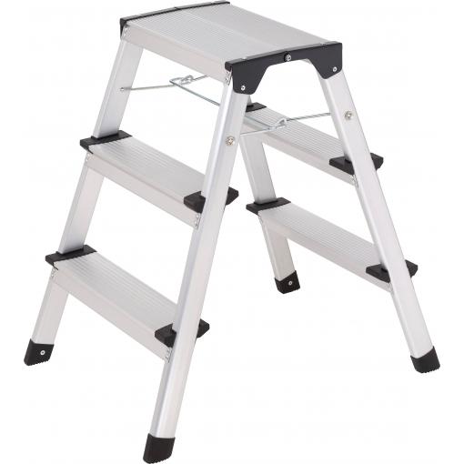 TOOLCRAFT TO-10104642 Slitina hliníku stupňovitý dvojitý žebřík skládací, Montáž bez nářadí stříbrná EN 14183 2.87 kg