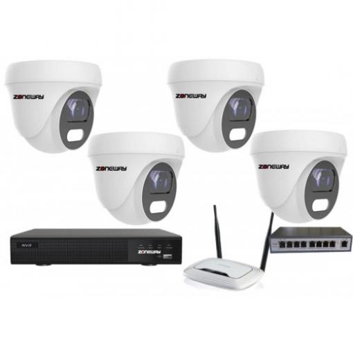 8MPx COLORVU kamerový IP POE set - 4x NC962, POE switch 4 + 1, NVR3016 | ZONEWAY 4-NC960+3016