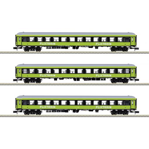 MiniTrix 15462 3-dílná sada vozů rychlíkových vozů FlixTrain v tréninkové platformě, MHI