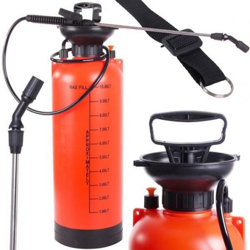 Postřikovač tlakový zahradní 10 l, oranžový, s popruhem
