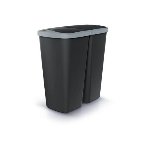 Koš odpadkový COMPACTA Q DUO černá se světle šedým víkem 45l