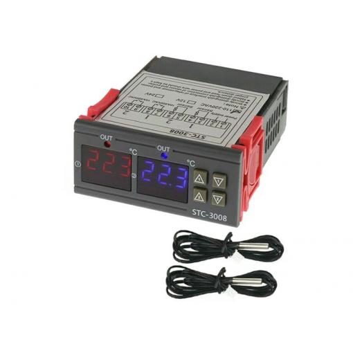 Digitální termostat duální STC-3008 rozsah -55~120°C, 230V AC