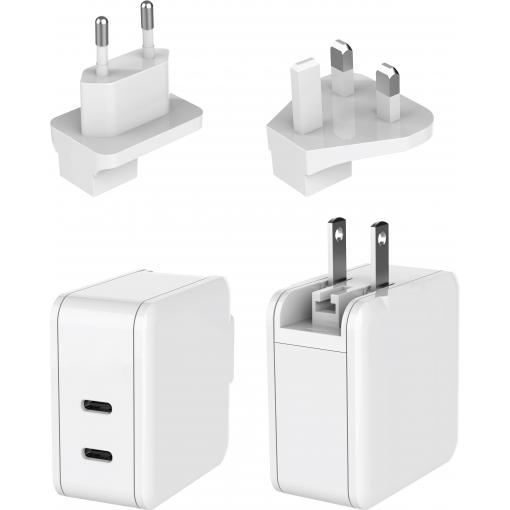 Dehner Elektronik XYPD65CC-ZUZ GaN US foldable with Plug-Set EU/UK white 2xUSB-C Stolní a zásuvkový napájecí zdroj AC/DC, s adaptérem pro Evropu, s britským