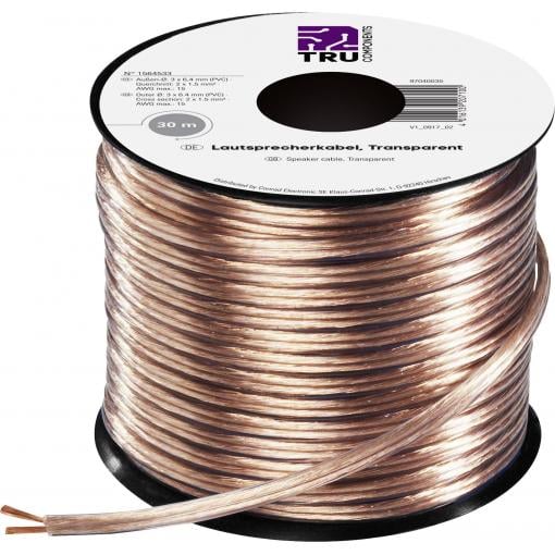 TRU COMPONENTS 1564533 reproduktorový kabel 2 x 1.5 mm² transparentní 30 m