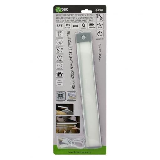 LED svítidlo QTEC Q-325W, 2,5 W, 4200 K, senzor pohybu, USB-C