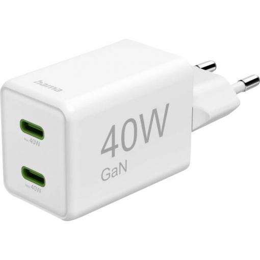 Hama USB nabíječka, GaN, USB-C® zástrčka, 40 W, Dodávka energie, bílá