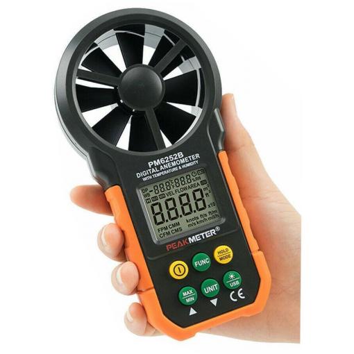 Anemometr PeakMeter PM6252B, měření rychlosti větru a vlhkosti, USB