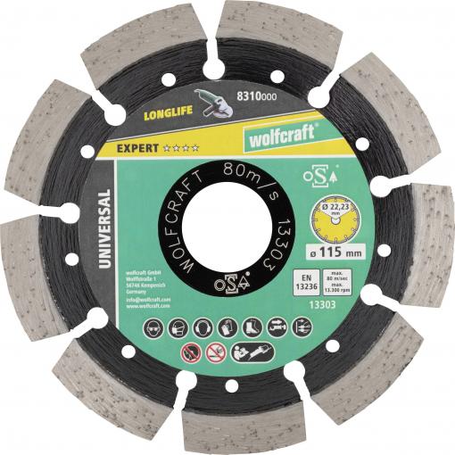 Wolfcraft 8310000 diamantový řezný kotouč 115 mm 1 ks beton, Slínková cihla, přírodní kámen, Pemza, Vápenopísková cihla