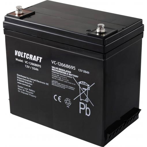 VOLTCRAFT VC-12668695 VC-16623025 olověný akumulátor 12 V 55 Ah olověný se skelným rounem (š x v x h) 239 x 205 x 132 mm bezúdržbové, nepatrné vybíjení