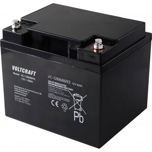 VOLTCRAFT VC-12668693 VC-16623015 olověný akumulátor 12 V 40 Ah olověný se skelným rounem (š x v x h) 197.5 x 170 x 165.5 mm bezúdržbové, nepatrné vybíjení