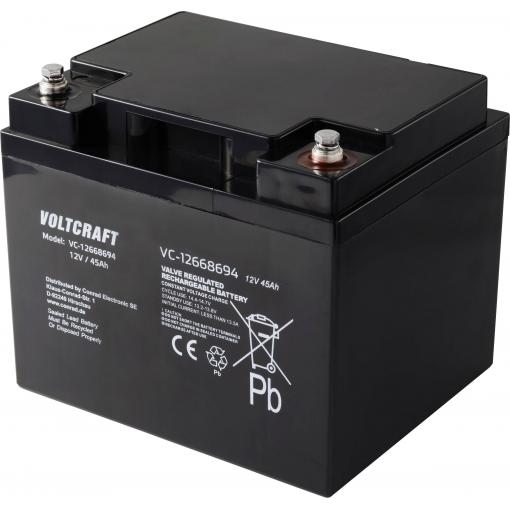 VOLTCRAFT VC-12668694 VC-16623020 olověný akumulátor 12 V 45 Ah olověný se skelným rounem (š x v x h) 197.5 x 170 x 165.5 mm bezúdržbové, nepatrné vybíjení
