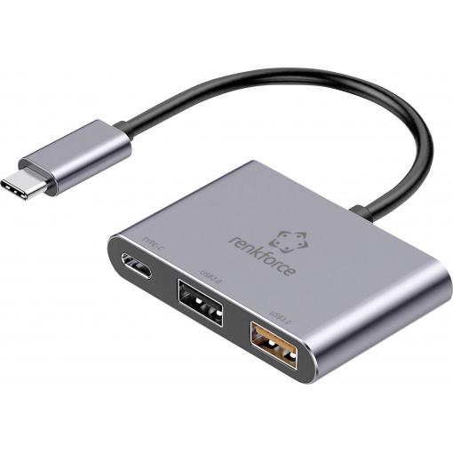Renkforce RF-6735680 USB Hub 2 + 1 port USB-A, USB-C® USB 3.2 Gen2 10 GBit/s s konektorem USB C šedá RF-TCH-100