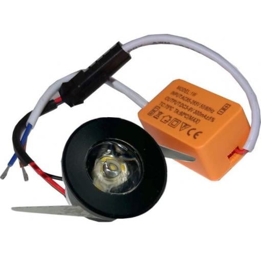 Podhledové LED světlo 1 W, teplá bílá 3000 K, 230 V AC, černé