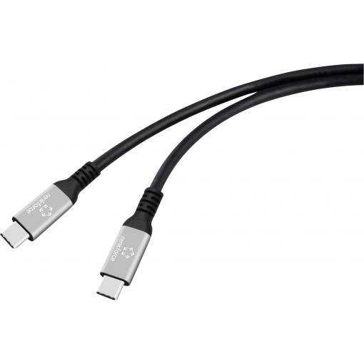 Renkforce Kabel USB-C USB 4.0 USB-C ® zástrčka 0.50 m černá hliníková zástrčka, silikonový, flexibilní provedení, 8K UHD RF-6820206