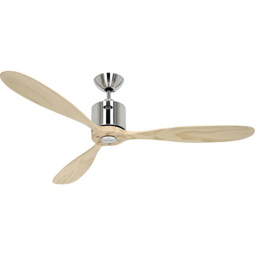 CasaFan AEROPLAN ECO 132 BN-NT Flügel Massivholz natur stropní ventilátor 27 W (Ø x v) 132 cm x 310 mm chrom (kartáčovaný) s dálkovým ovládáním, s časovačem,