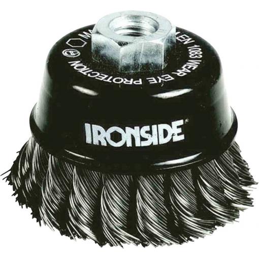 IRONSIDE Ocelový hrncový kartáč Ø 80 mm, pro úhlovou brusku, copánkový drát, se závitovým připojením M14, tloušťka drátu 0,50 mm 243006 1 ks