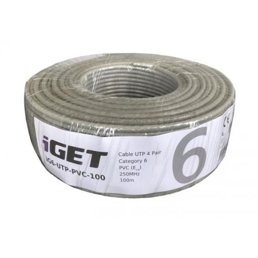 Kabel UTP Cat6 AWG23, 100 m, šedý, drát, PVC
