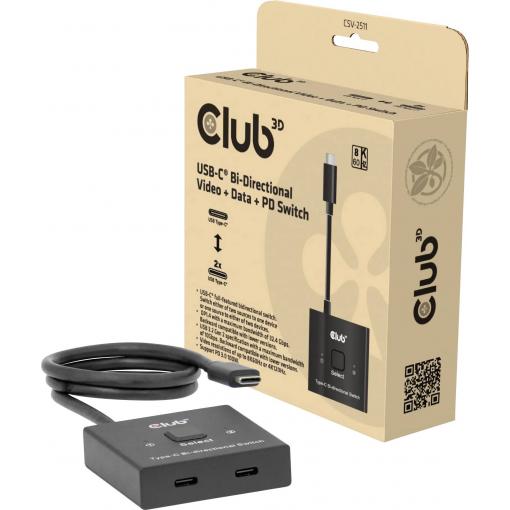 club3D CSV-2511 Přepínač USB-C® (USB 3.2 Gen 2) lze použít oboustranně, LED ukazatel