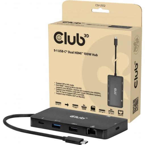 club3D USB-C® dokovací stanice CSV-2552 integrovaná čtečka karet, napájení USB-C®
