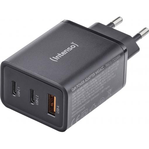 Intenso W65ACC GaN USB nabíječka, GaN, USB Power Delivery (USB-PD) , 1x USB A , 2x USB-C®, 65 W, černá