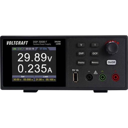VOLTCRAFT DSP-3008 F laboratorní zdroj s nastavitelným napětím, 0 - 30 V, 0 - 8 A, 120 W, USB, Bez ventilátoru, výstup 1 x, VC-16882945
