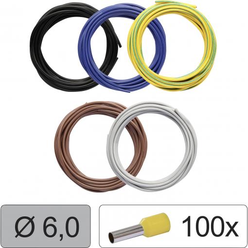 Quadrios 25CW121 Jednotlivá žíla, LiFY, 6.0 mm², černá, modrá, žlutozelená, hnědá, šedá, 1 sada