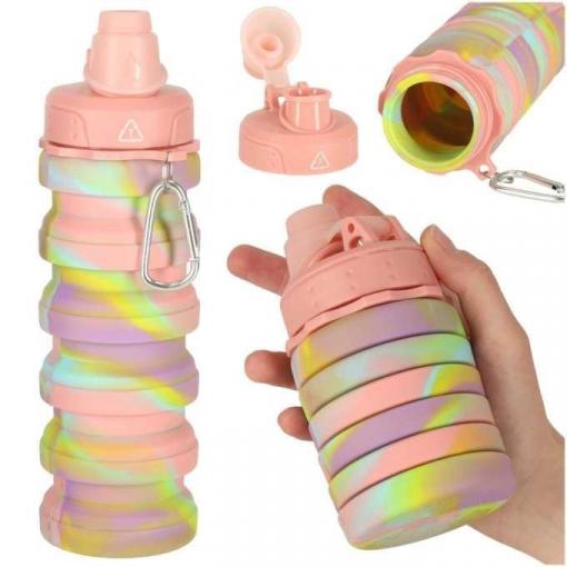 Skládací láhev na vodu silikonová, 500 ml, duhová