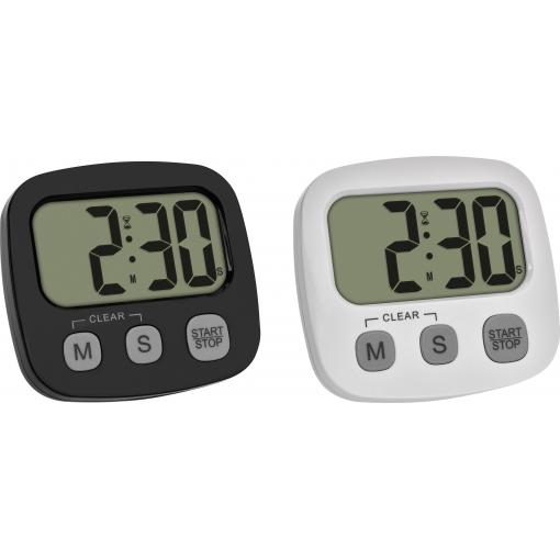 TFA Dostmann 2er Set Digitaler Timer mit Stoppuhr und Uhrzeit stopky černá, bílá digitální