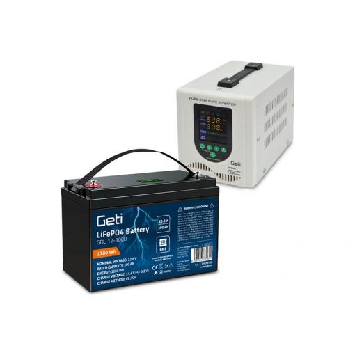Zdroj záložní GETI GEP500LF sinus 500W (800VA) + baterie LiFePO4 100Ah