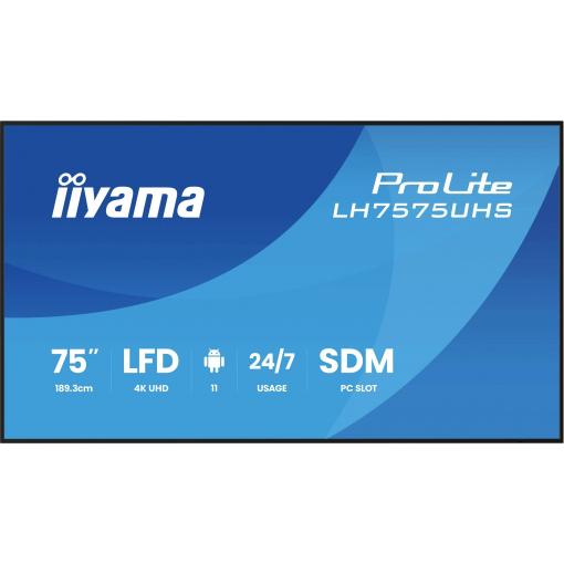 Iiyama LH7575UHS-B2AG displej Digital Signage Energetická třída (EEK2021): G (A - G) 189.3 cm 75 palec 3840 x 2160 Pixel 24/7