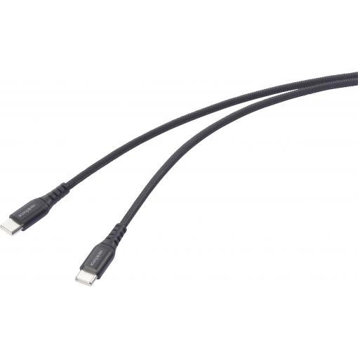 Renkforce USB kabel USB 2.0 USB-C ® zástrčka, USB-C ® zástrčka 1.00 m černá flexibilní provedení, extrémně odolné pletené stínění RF-6872330