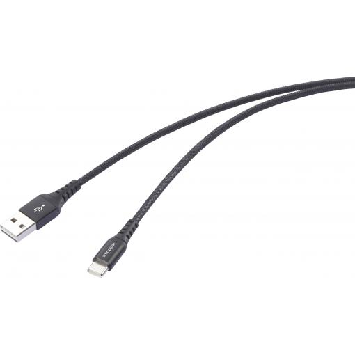 Renkforce USB kabel USB 2.0 USB-A zástrčka, USB-C ® zástrčka 1.00 m černá flexibilní provedení, extrémně odolné pletené stínění, oboustranně zapojitelná