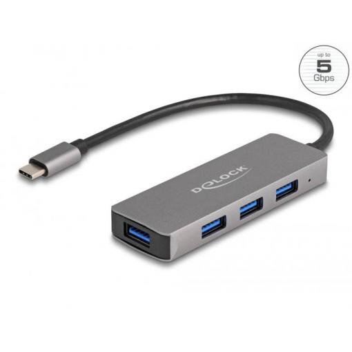 Delock 63173 USB Hub 4 porty USB-A USB 3.2 Gen1 5 GBit/s s konektorem USB C černá 63173