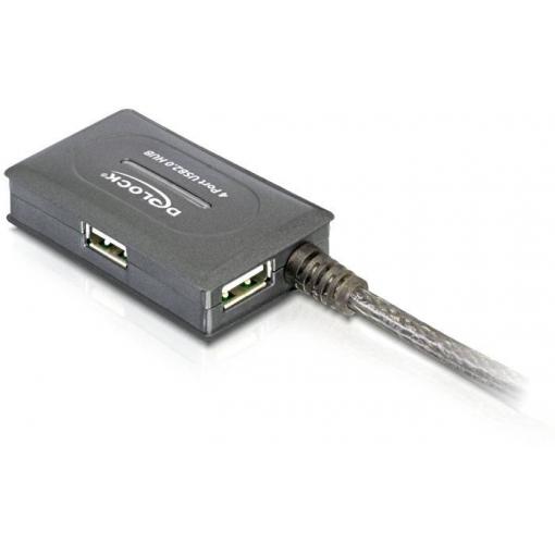 Delock 82748 USB Hub 4 porty USB-A, DC zásuvka 3,5 mm USB 2.0 480 MBit/s šedá 82748