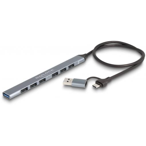 Delock 64273 USB Hub 7 portů USB-A USB 3.2 Gen1 5 GBit/s s konektorem USB C šedá 64273