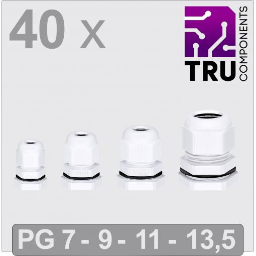 TRU COMPONENTS T24CA124 kabelová průchodka, TC-13448632, od 3.5 mm, do 12 mm, PG7, PG9, PG11, PG13.5, 40 ks