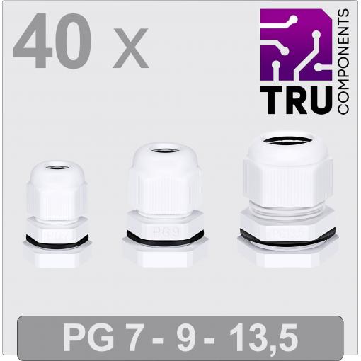 TRU COMPONENTS T24CA125 kabelová průchodka, TC-13448636, od 3.5 mm, do 12 mm, PG7, PG9, PG13, 40 ks
