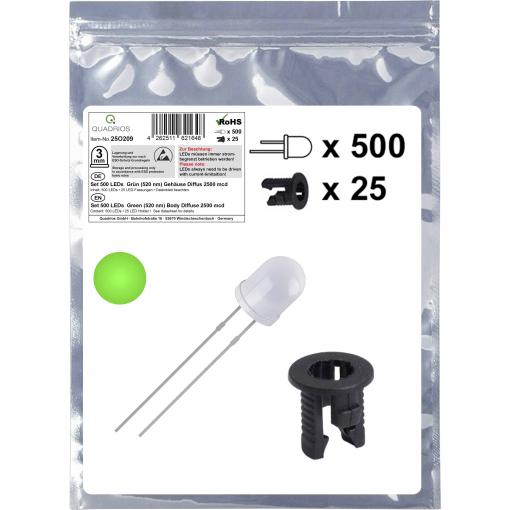 Quadrios 25O209 sada LED zelená kulatý 3 mm 2500 mcd 20 mA 3.0 V