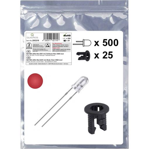Quadrios 25O219 sada LED červená kulatý 3 mm 2500 mcd 20 mA 2.0 V