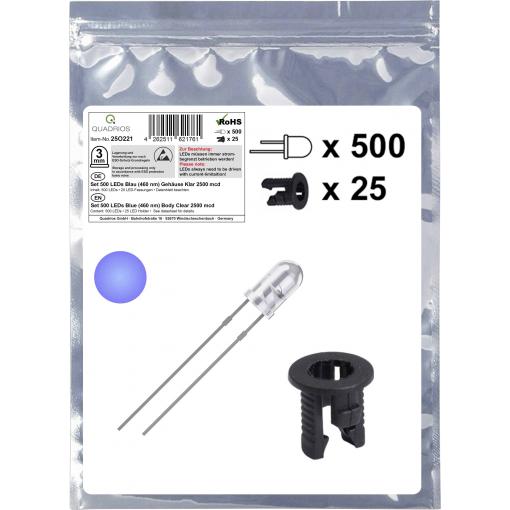 Quadrios 25O221 sada LED modrá kulatý 3 mm 2500 mcd 20 mA 3.0 V