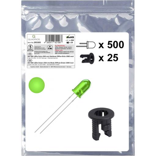 Quadrios 25O203 sada LED zelená kulatý 5 mm 2500 mcd 20 mA 3.0 V