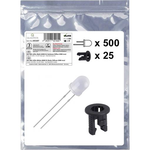 Quadrios 25O207 sada LED bílá kulatý 3 mm 2500 mcd 20 mA 3.0 V