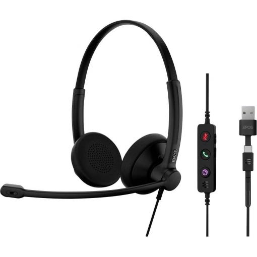 EPOS IMPACT 100 UC Headset otevřená (On Ear) kabelová stereo černá Potlačení hluku headset, Vypnutí zvuku mikrofonu, regulace hlasitosti, Tlačítko Microsoft