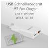 Maxtrack nabíjecí adaptér, USB-C®, USB A, 30 W, Power Delivery 3.0, Rychlé nabíjení, bílá