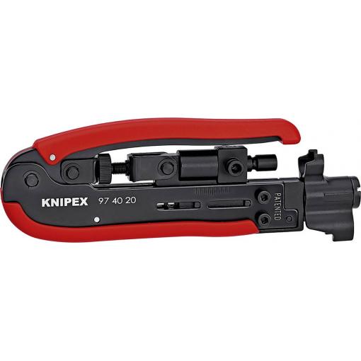 Knipex 97 40 20 SB kompresní nástroj Vhodné pro odizolovací kleště konektor F, konektor BNC, RCA zástrčka RG59, RG6, RG11