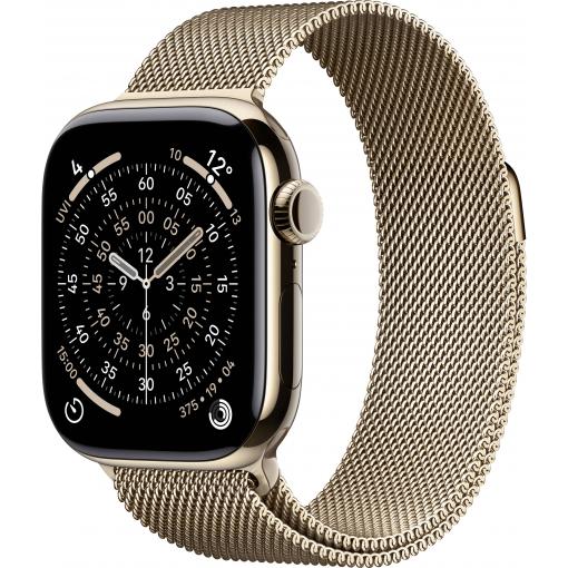 Apple Watch Series 11 GPS + Cellular 42 mm Titanový kryt Řemínek Milanese Loop zlatá M/L